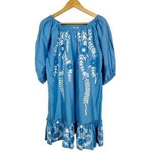 Debbie Katz South Beach Tunic Coverup Dress Blue Casual Resort Vacation - L